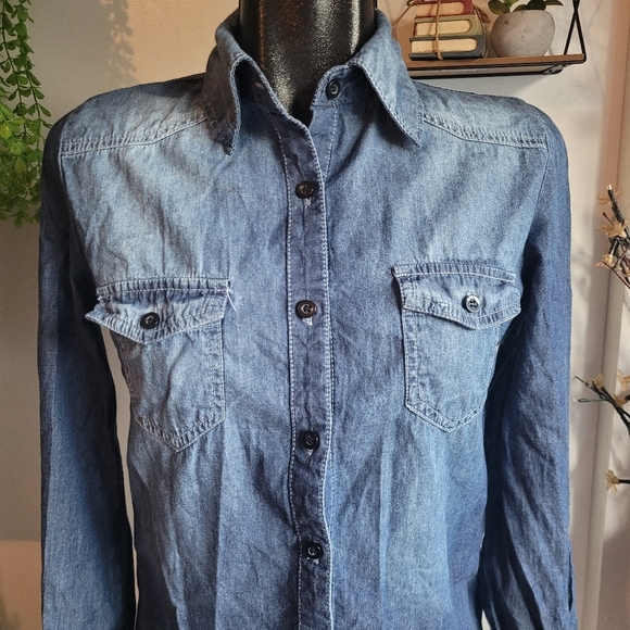 Cello Denimwear Blue Faded Detail Button Up Shirt M - Picture 2 of 7